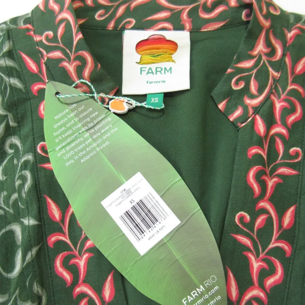 NWT Farm Rio Pineapple Garden in Green Long Puff Sleeve Mini Shirt Dress XS - Image 5