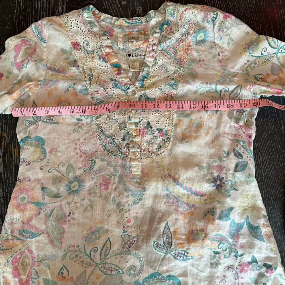 Malvin Linen Tunic Size 10 Women's Floral V - Image 5