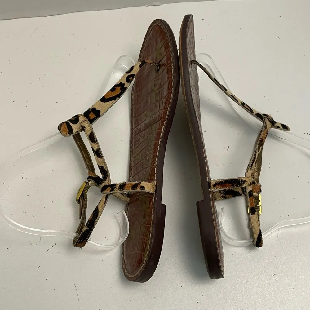 Sam Edelman Sandals Gigi Thong Calf Hair Leopard Print Black Brown Beige Gold - Image 6