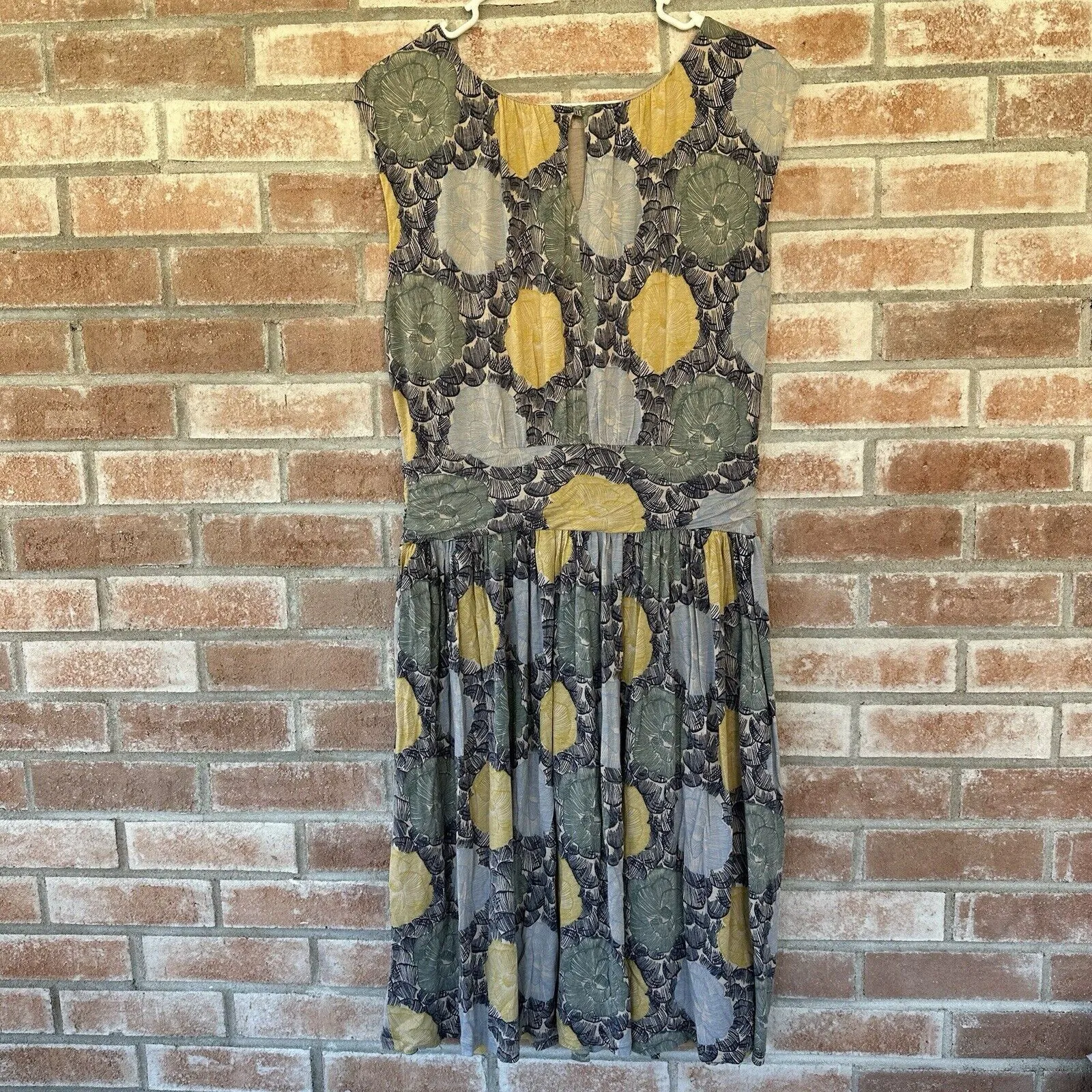 Boden Selina Cap Sleeve Jersey Knit Midi Dress Ruched Size 10 Long Floral Blue - Image 5