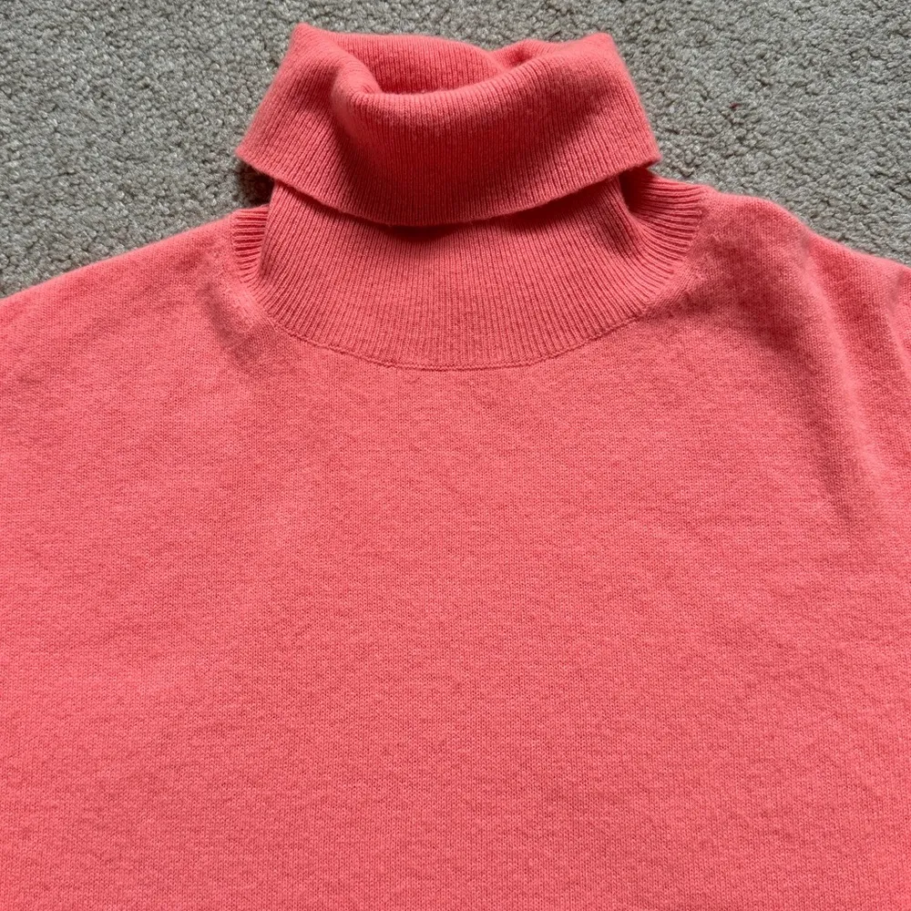 J. Crew Relaxed-fit 100% Cashmere Turtleneck Sweater Size XS Coral Bright Neon - Image 2