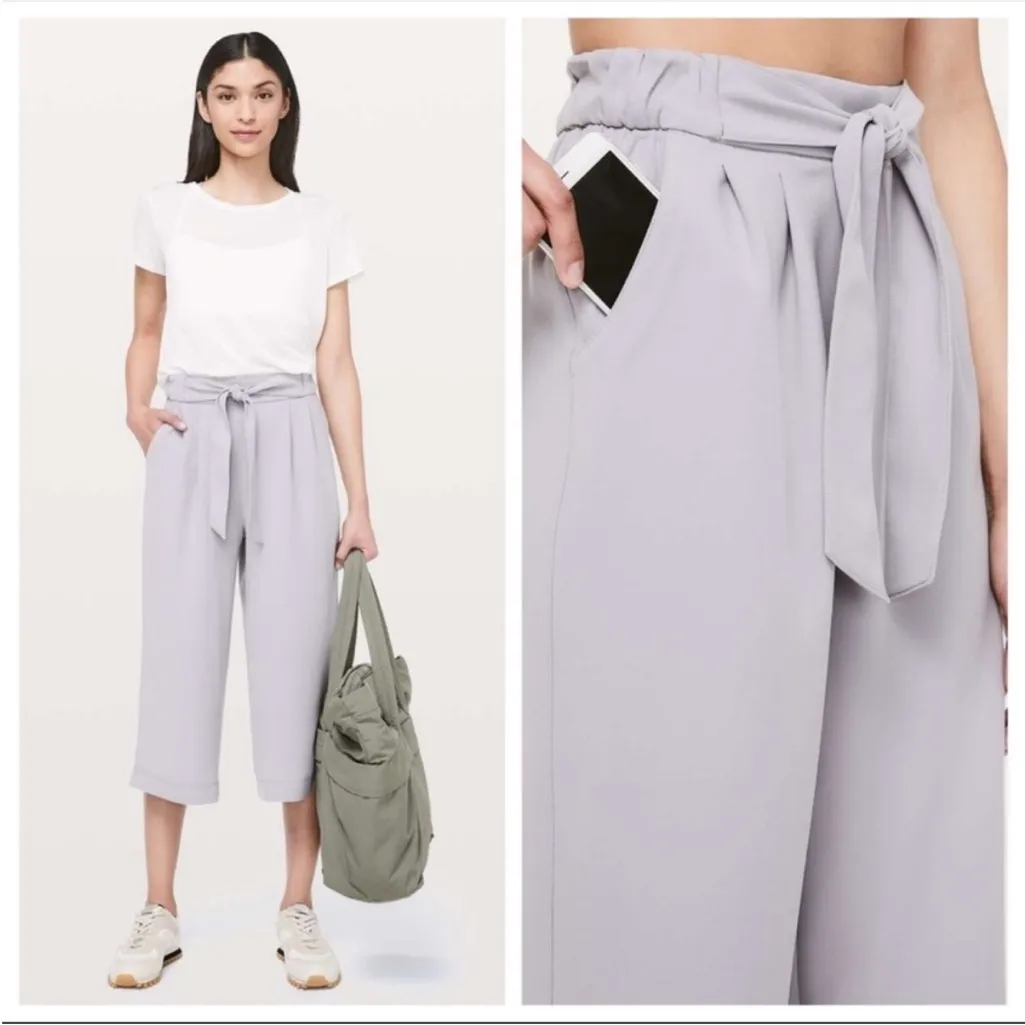 Lululemon Noir cropped Pants wide leg high rise tie waist sz 6 - Image 2