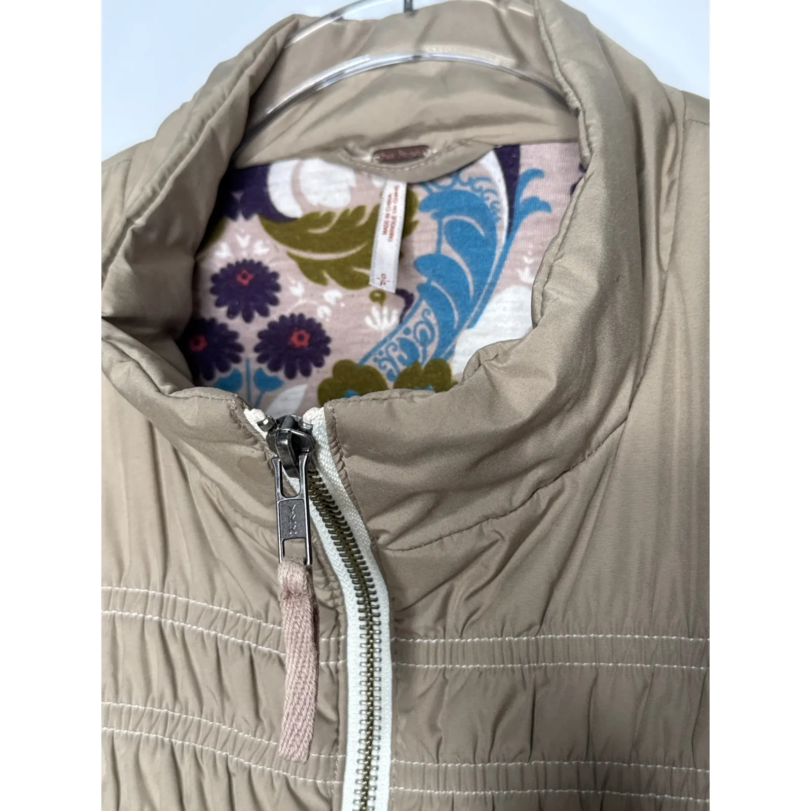 Free People Smocked Bomber Jacket with Floral Lining – Size Small - Image 8