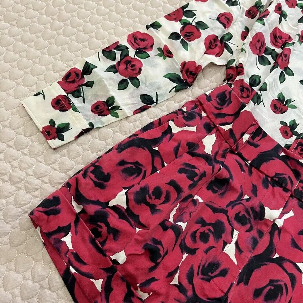 Moschino 30th Rose Silk Blend Jumpsuit Women's Long Sleeve Shorts Size 6 - Image 13