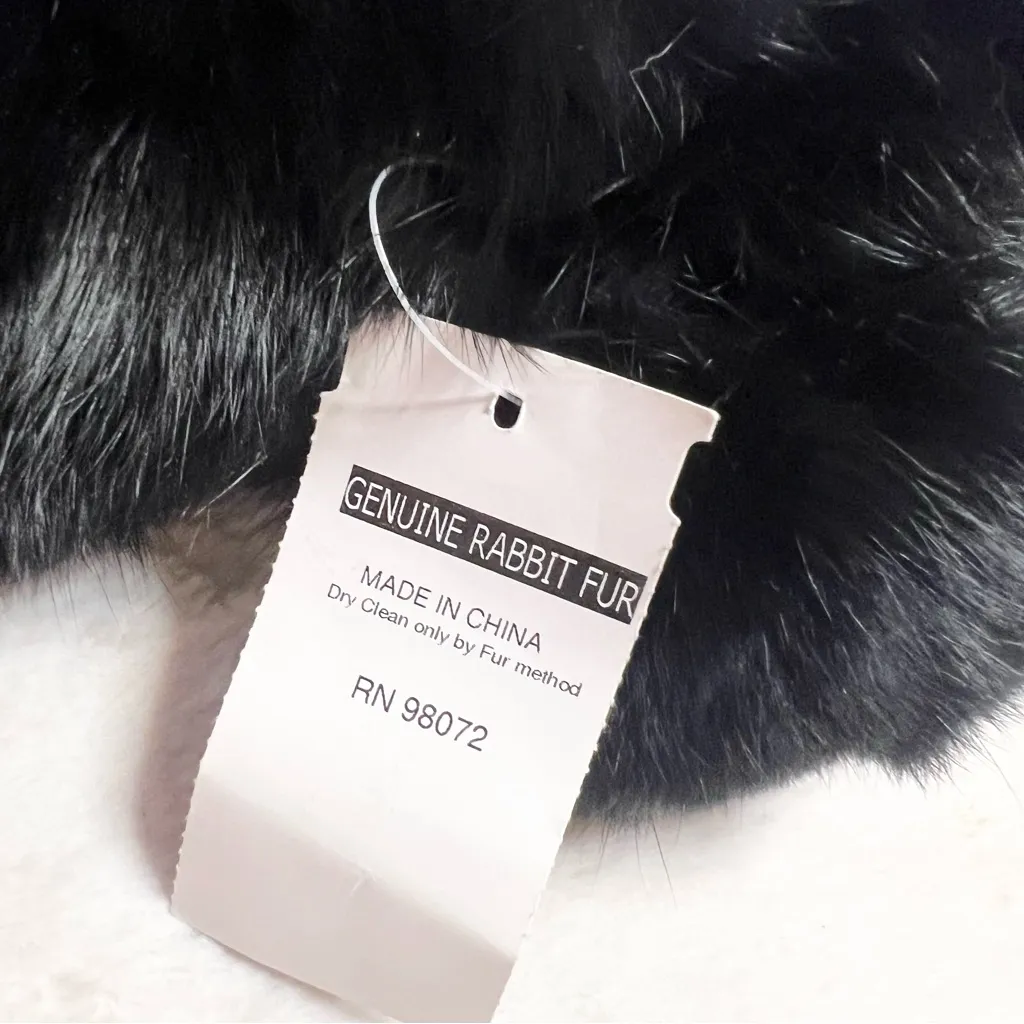 NWT Vintage Black Rabbit Fur Collar Neck Scarf with Pom - Image 6