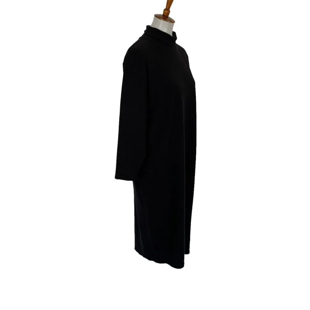 CW Clifford & Wills Black Long Sleeve Mock Neck Knit Midi Sweater Dress Medium - Image 2