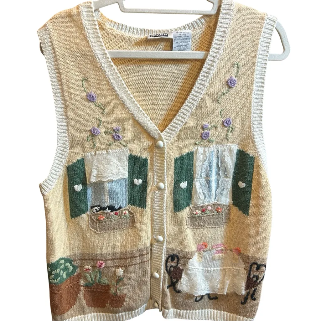 Vintage 90s Cottagecore Cat Sweater Vest 🐈🌿 Pink Size undefined - Image 3
