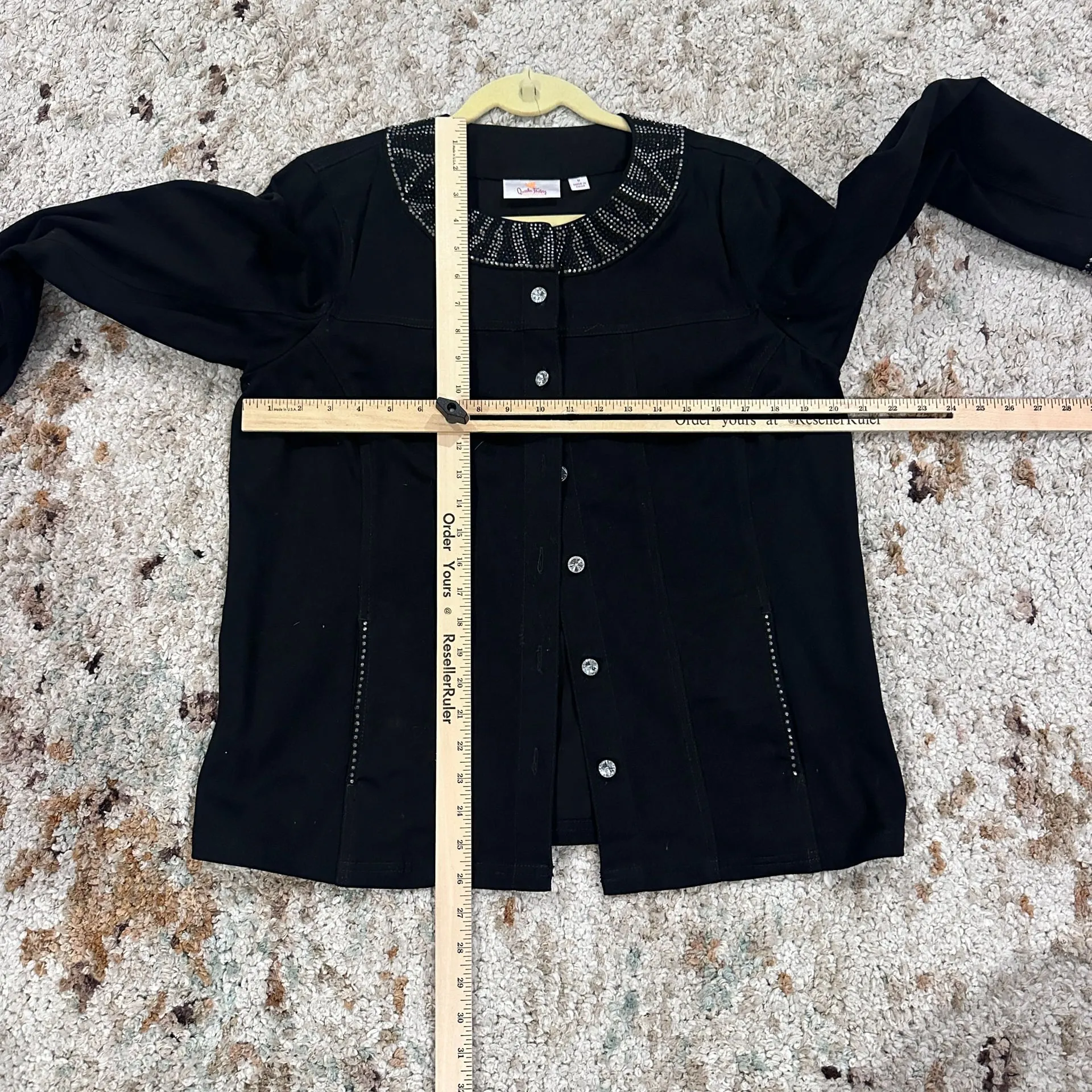 Quacker Factory Black Rhinestone Embellished Denim Jacket - Image 4