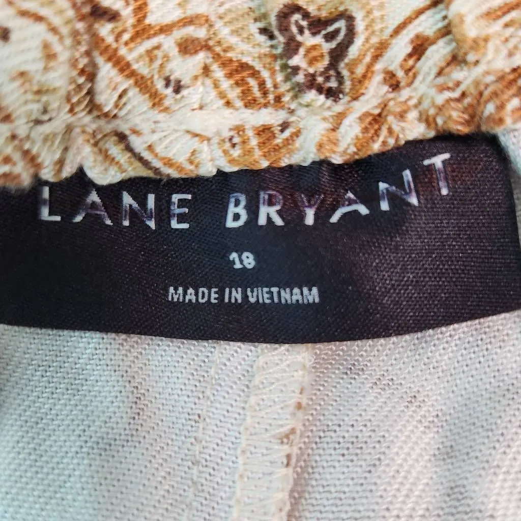 Lane Bryant Cream and Brown Paisley Pull-on Pants Size 18 - Image 5