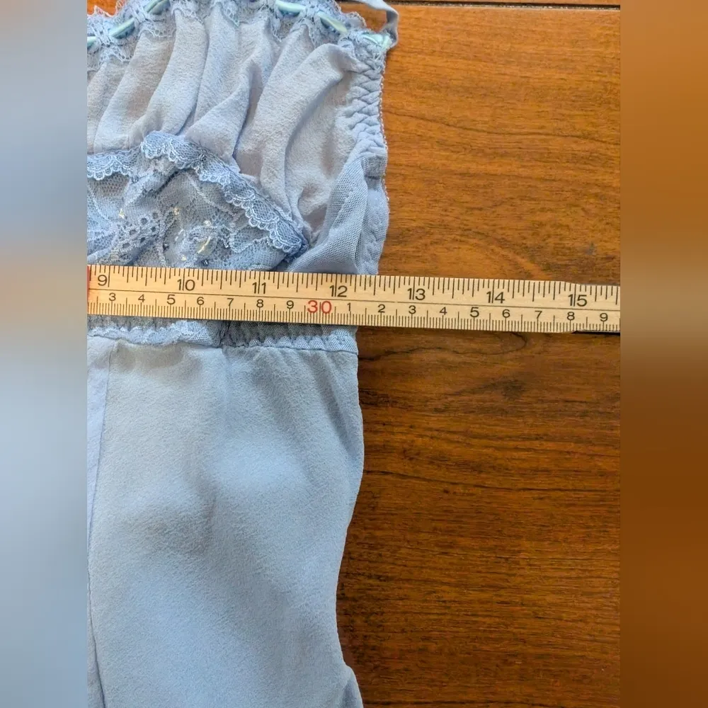 90’s Vintage SILK Victoria’s Secret Blue Babydoll Nightie – Y2K Coquette Size M - Image 4