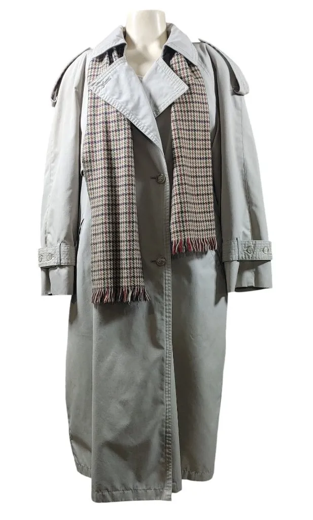 London Towne Beige Trench Coat Jacket Size 6 Vintage Plaid Liner Belt Scarf Tan - Image 1