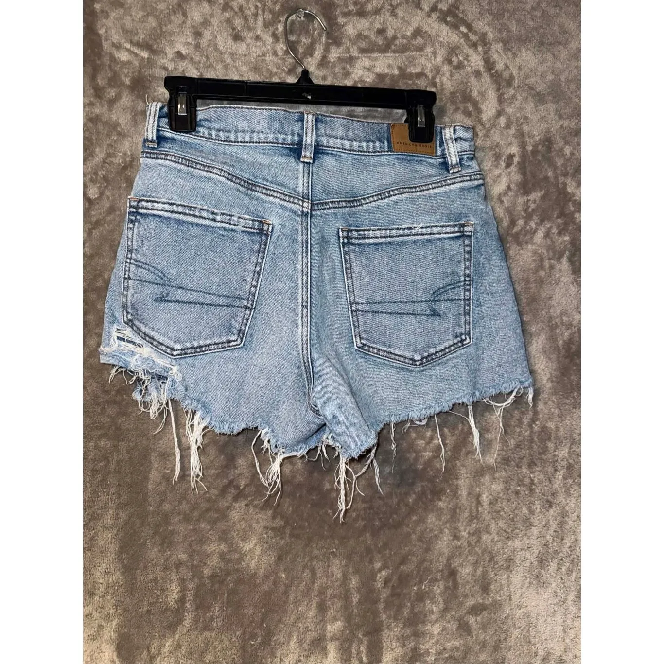 AE stretch highest rise 90’s boyfriend shorts light wash distressed cut offs siz - Image 2