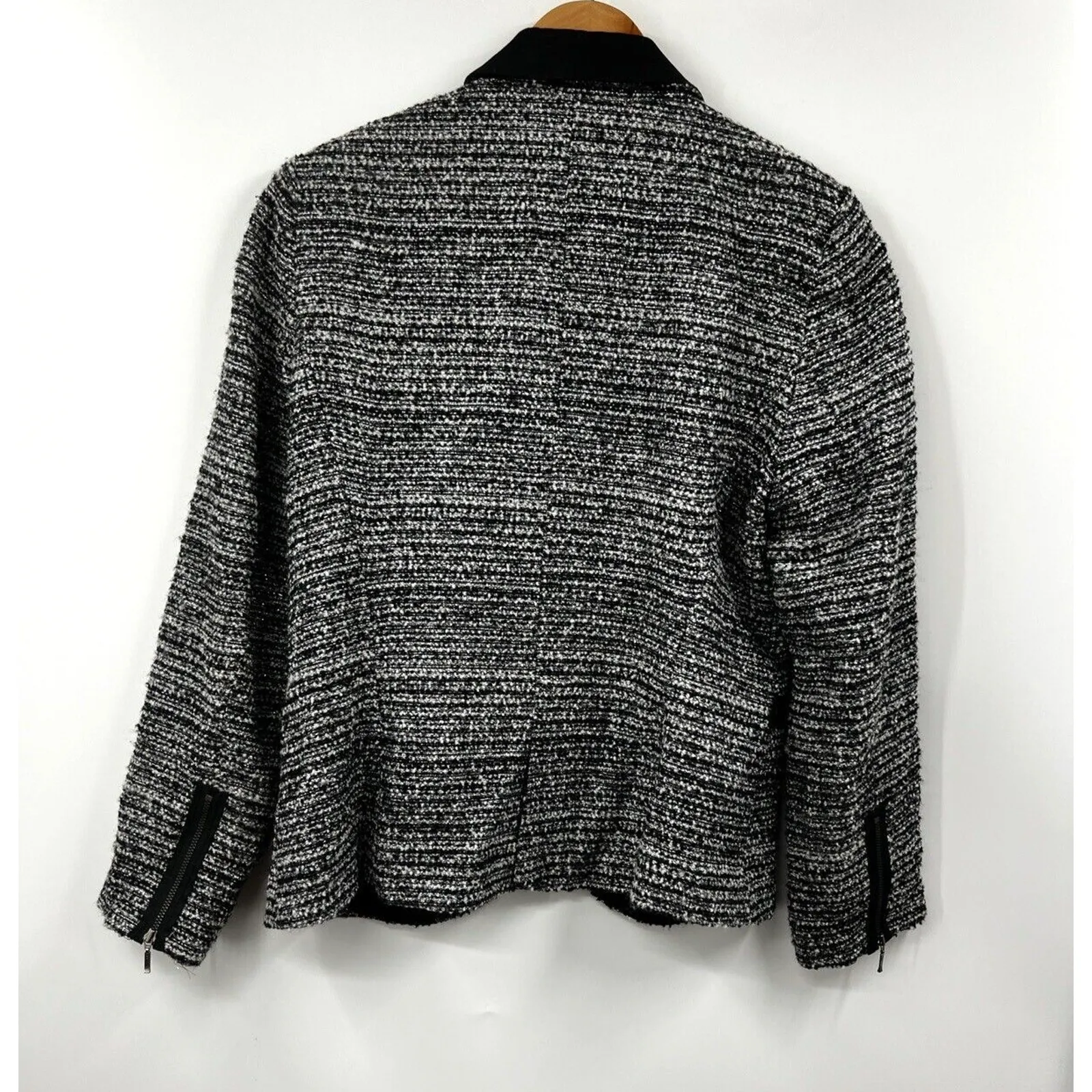 Zara Tweed‎ Blazer One Button Heather Gray Black Long Sleeve Pockets Size Large - Image 6