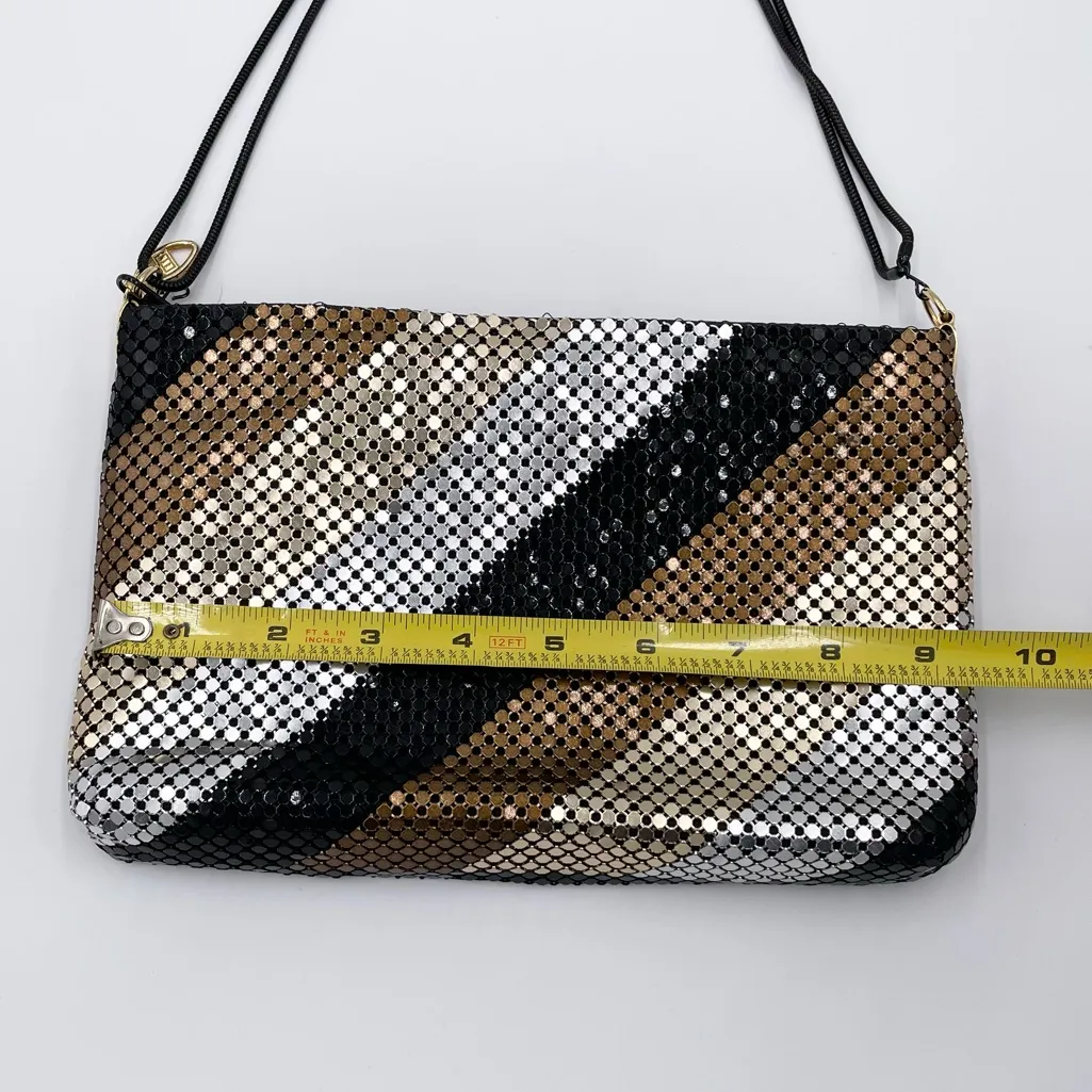 Vintage 80s 90s Metallic Mesh Disc Evening Bag Purse Adjustable Strap Disco Glam Gold - Image 9