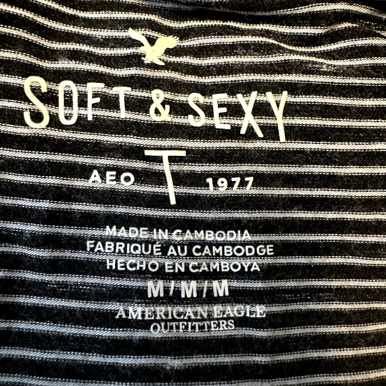 American Eagle Soft & Sexy Blouse Bell Sleeve Ladder V-Neck Stripe Black White M - Image 8