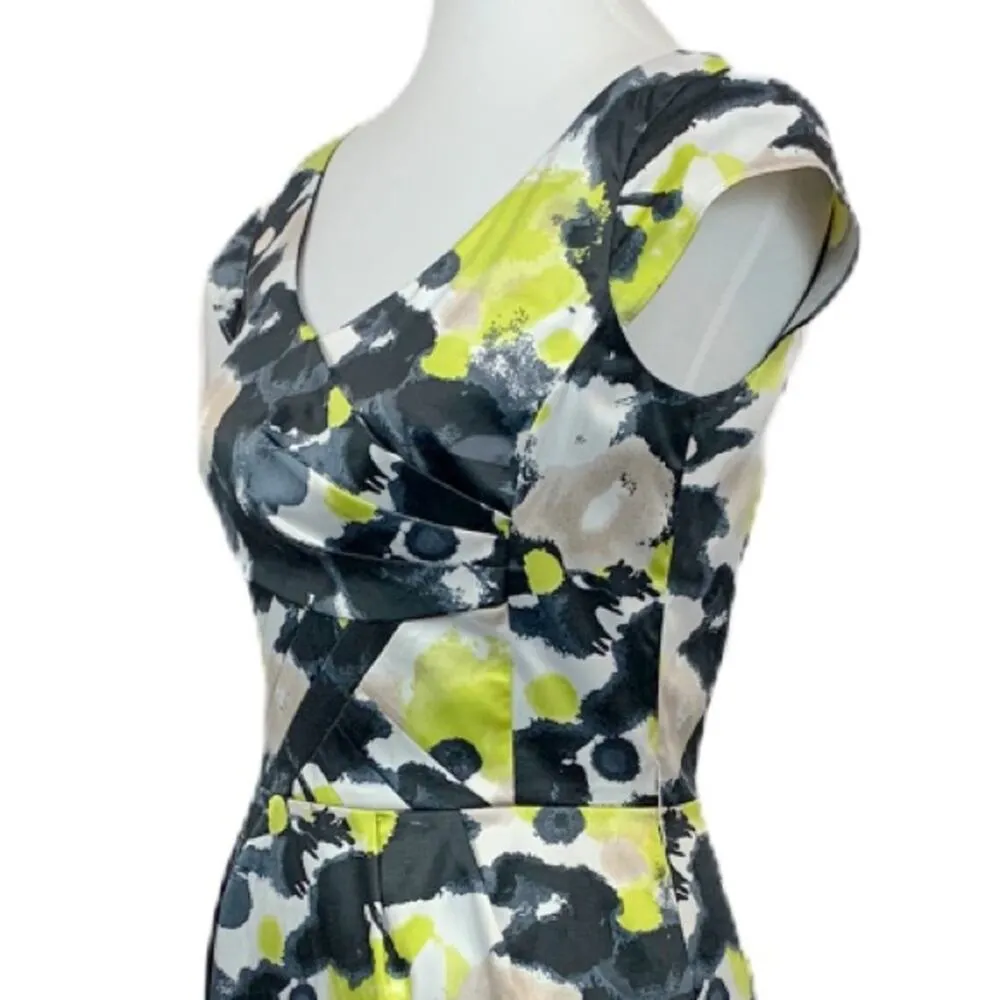 Antonio Melani Sheath Dress Black Yellow Gray Floral Satin Women's Size 4 - Image 10