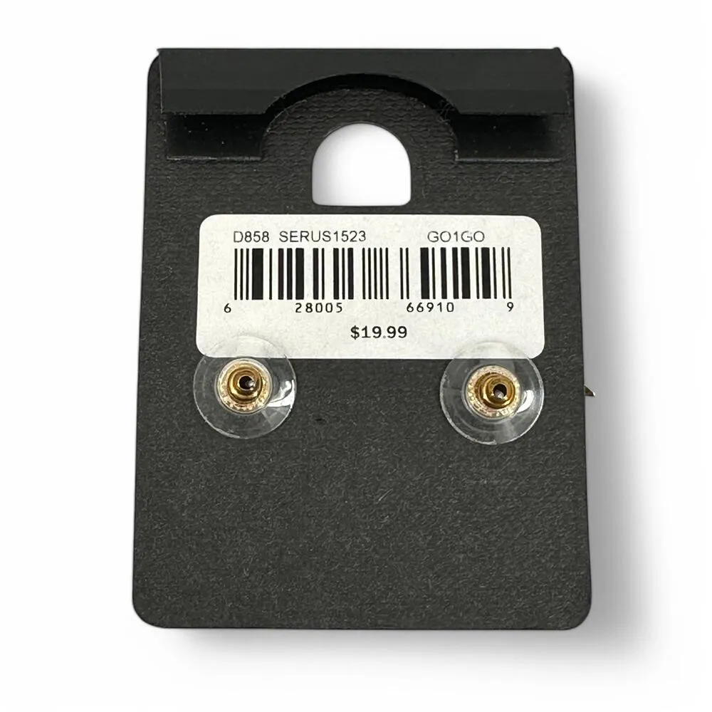 Ava and Aiden Brass Stud Earrings Tiny Bows New on Card Gold - Image 3