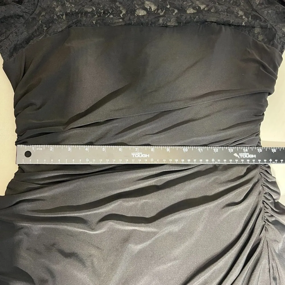 American Living Dress Womens 16 Black Sheath Lace Ruched Long Sleeve Knee Length - Image 11