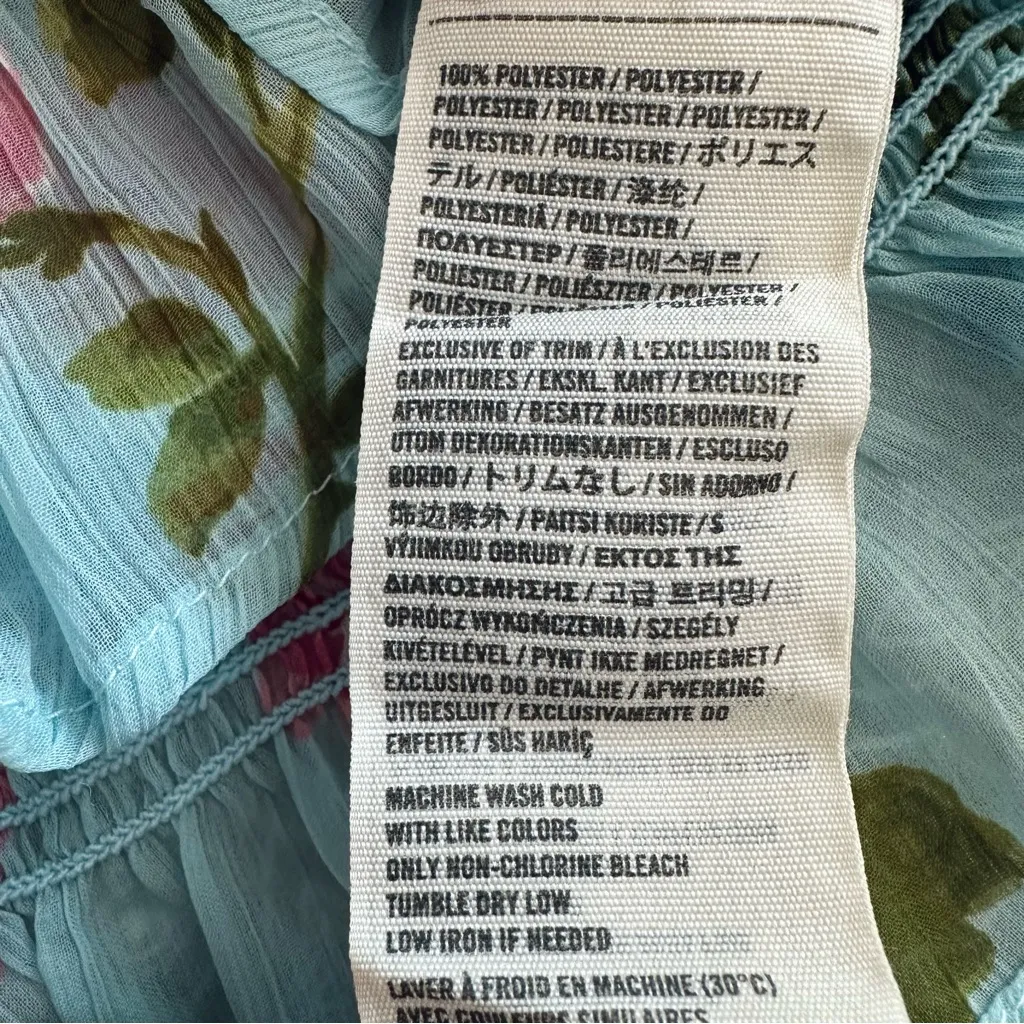 Abercrombie & Fitch Sheer Blue Floral Ruffle Blouse Smocked Romantic Top Size XS - Image 6