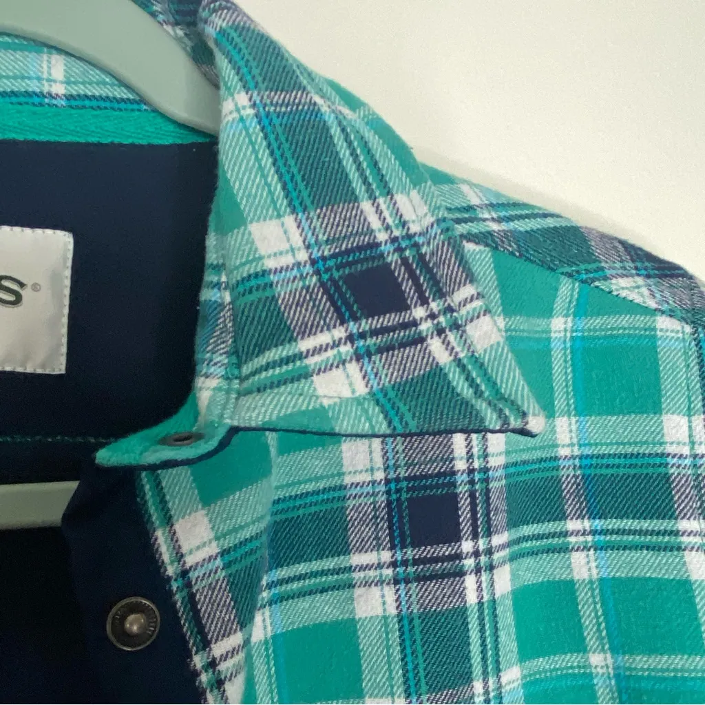 Orvis Women’s 100% Cotton, Fleece Lined Plaid Shacket Jacket Green and Navy Blue - Image 5