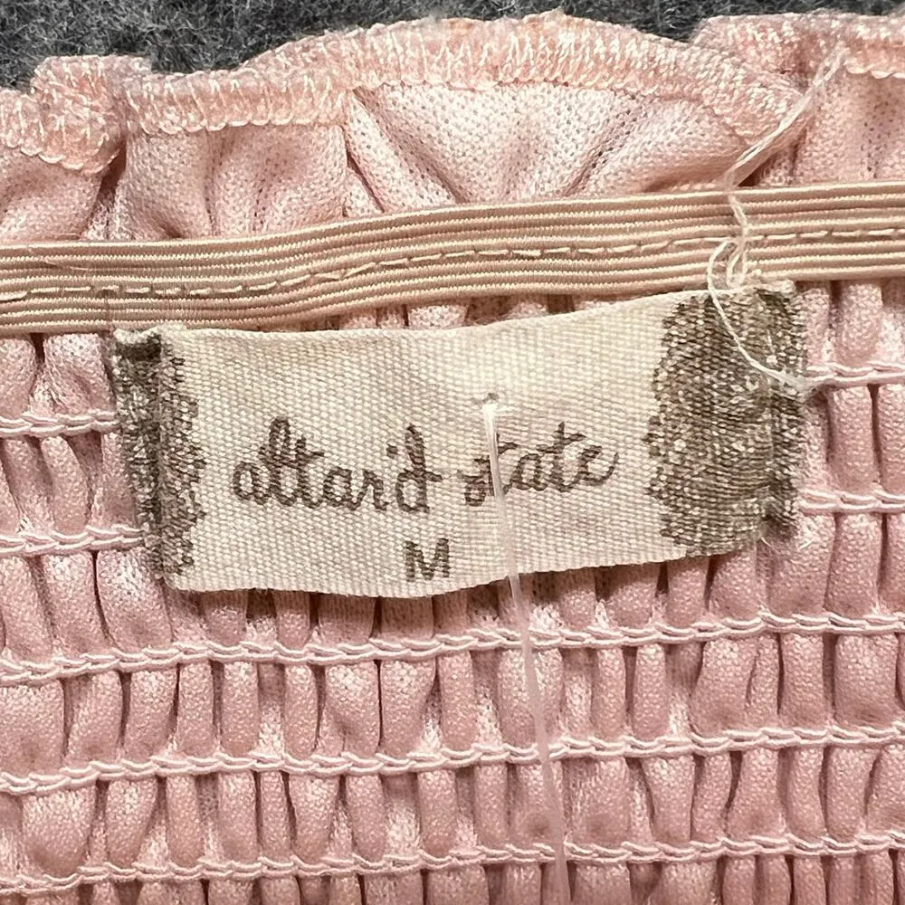 Altar'd State Crop Top Womens M Pink Embroidered Daisy Smocked Ruffle Coquette - Image 8