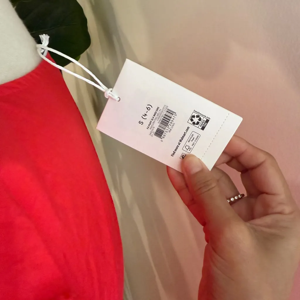 Free Assembly | Plus Tie Front Cotton Eyelet Midi Dress with Short Puff Sleeves Red - Image 5