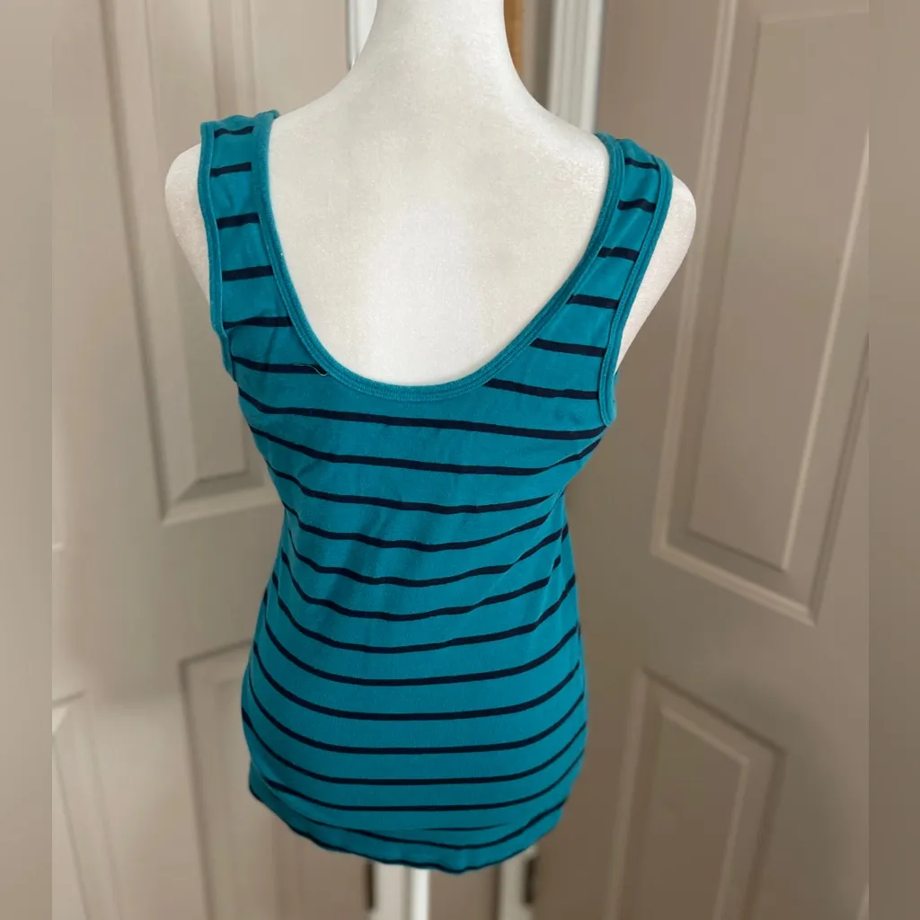 Guess dark teal & black striped tank top with rhinestone logo. Size XL. - Image 5