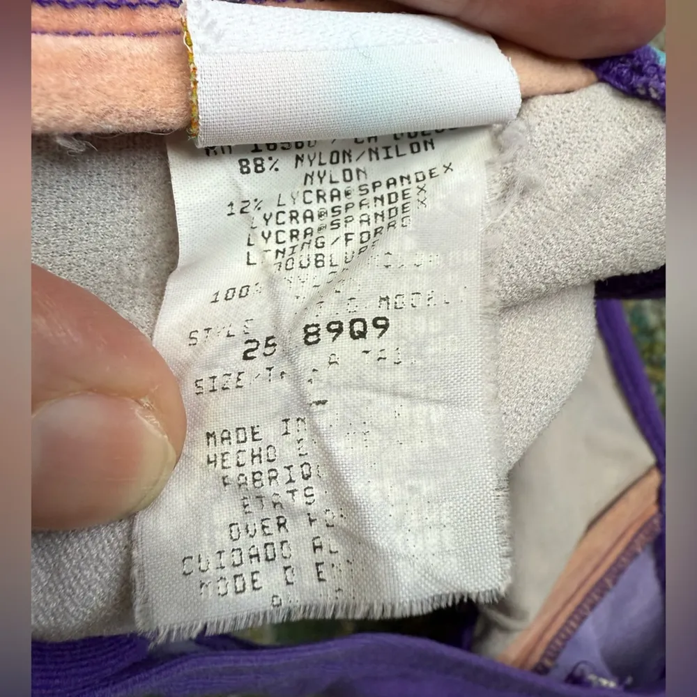 Vintage Sunset Beach purple floral bikini bandeau swim top, size medium - Image 10