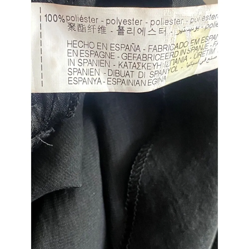 Zara Sleeveless Spaghetti Strap Ruched Draped Slit Side Midi Dress S Black 3626 - Image 9