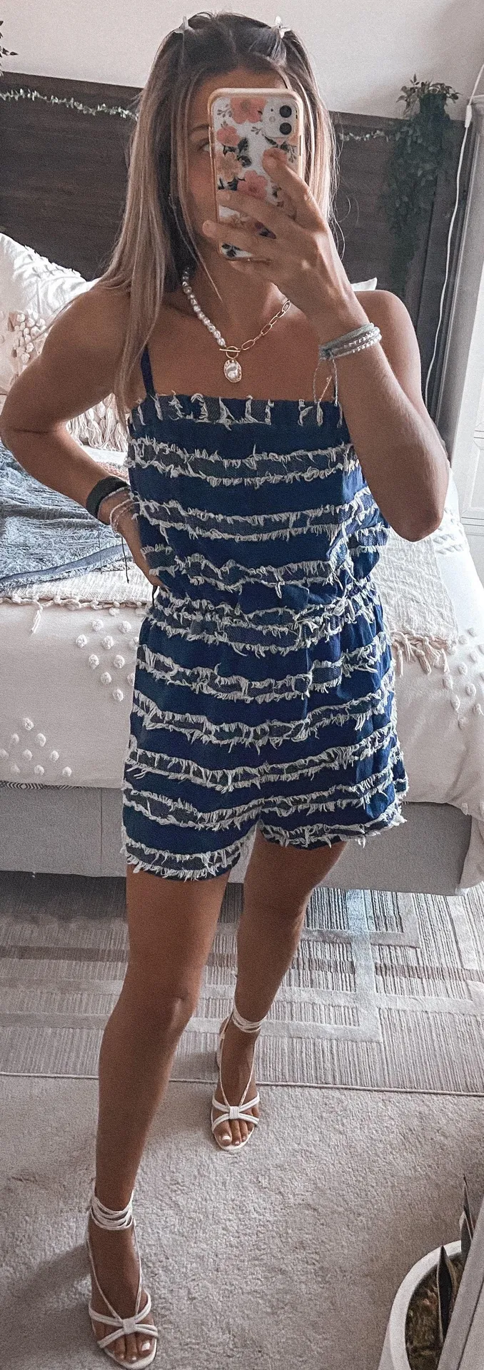 Sugar and L!ps Navy Blue Distressed Romper  - Image 2