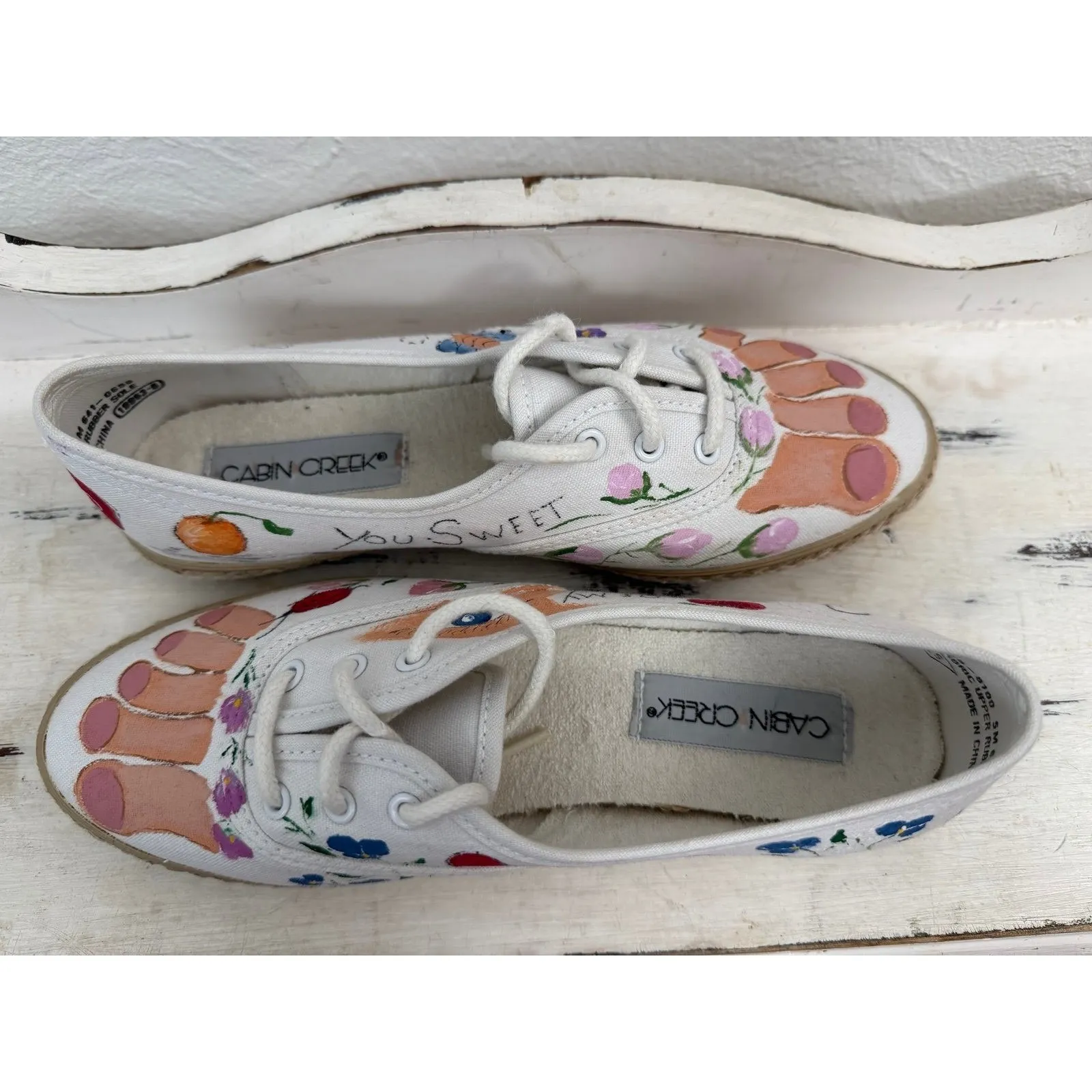 Cabin Creek‎ Hand Painted Canvas Shoes Women's 5M Floral Toe Art - Image 4