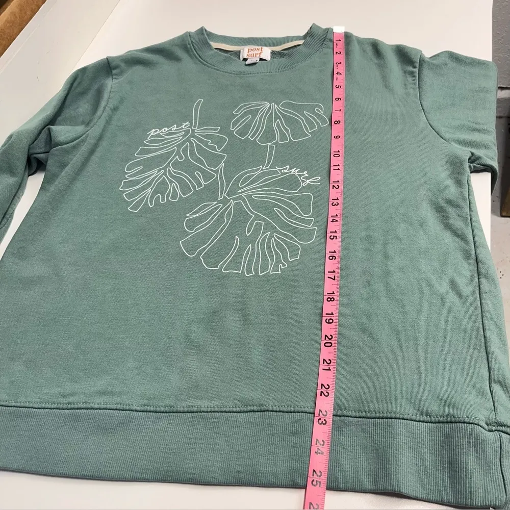 Imperfect Post Surf graphic sweatshirt sz medium cotton blend leaf print ribbed Green - Image 9