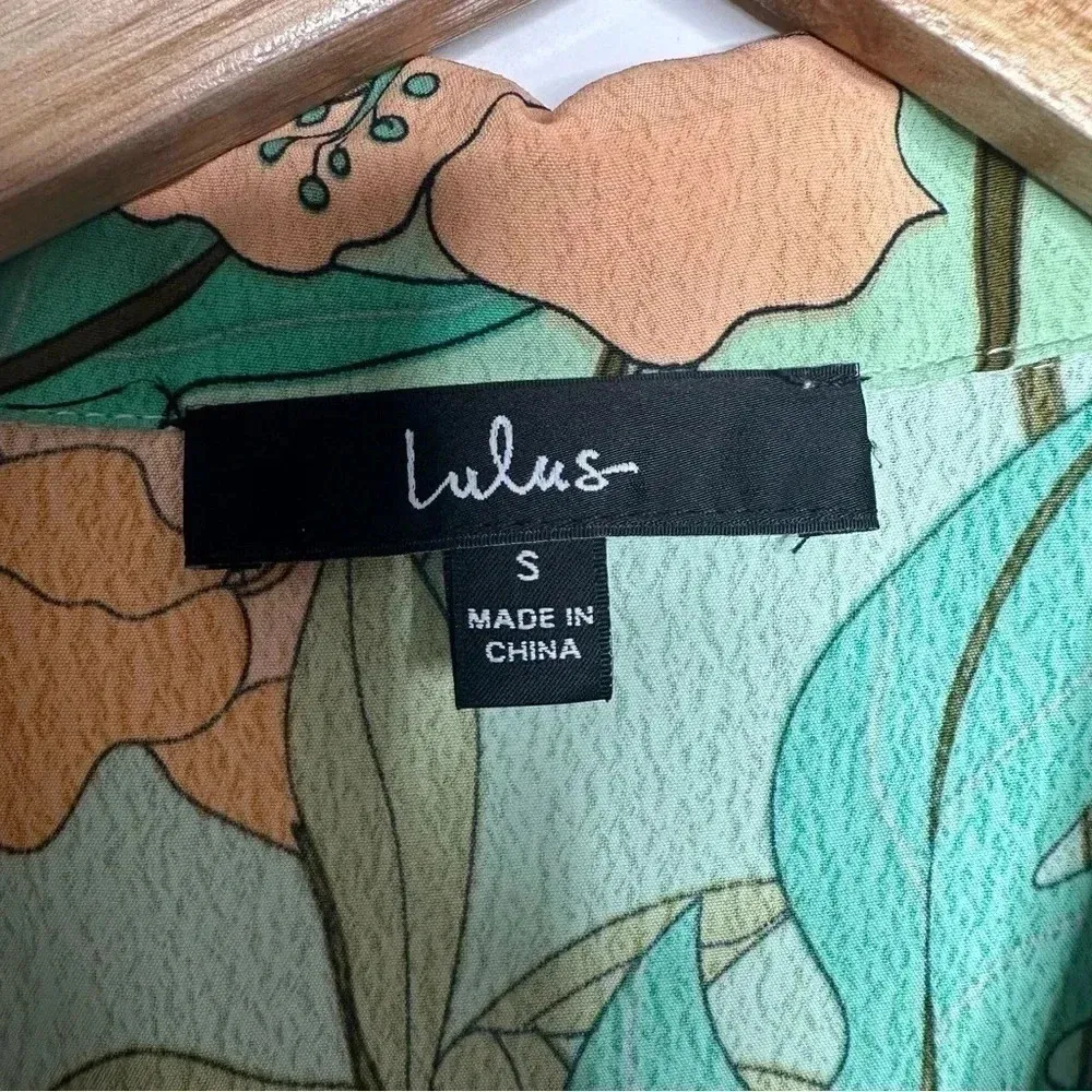 Lulus Totally Tropical Light Green Floral Print Button-Up Shirt Dress Small - Image 7