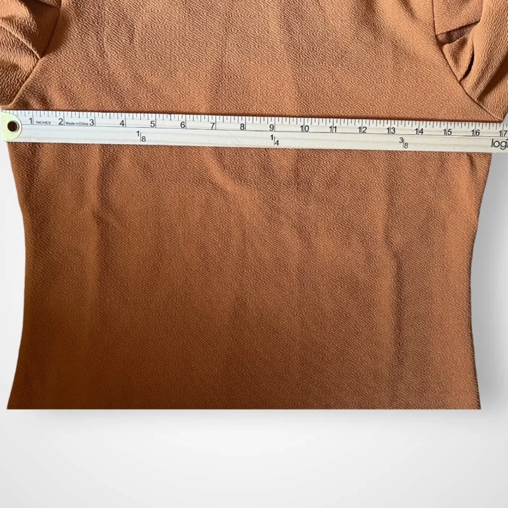 Camel Mock Neck Ribbed Long Sleeve Knit Top W/ Exaggerated Shoulders Large | EUC Orange - Image 8