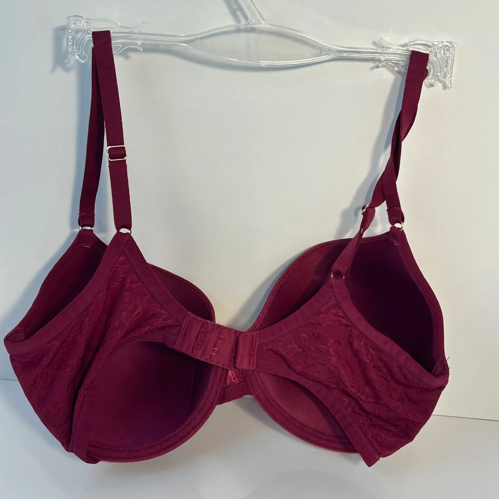 Natori Full Coverage Jacquard Lace Underwire Bra Burgundy 32DD - Image 2