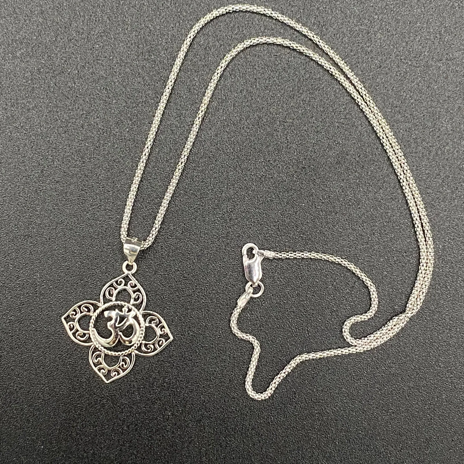Om Religious Symbols Sterling Silver Pendant Necklace on - Image 2