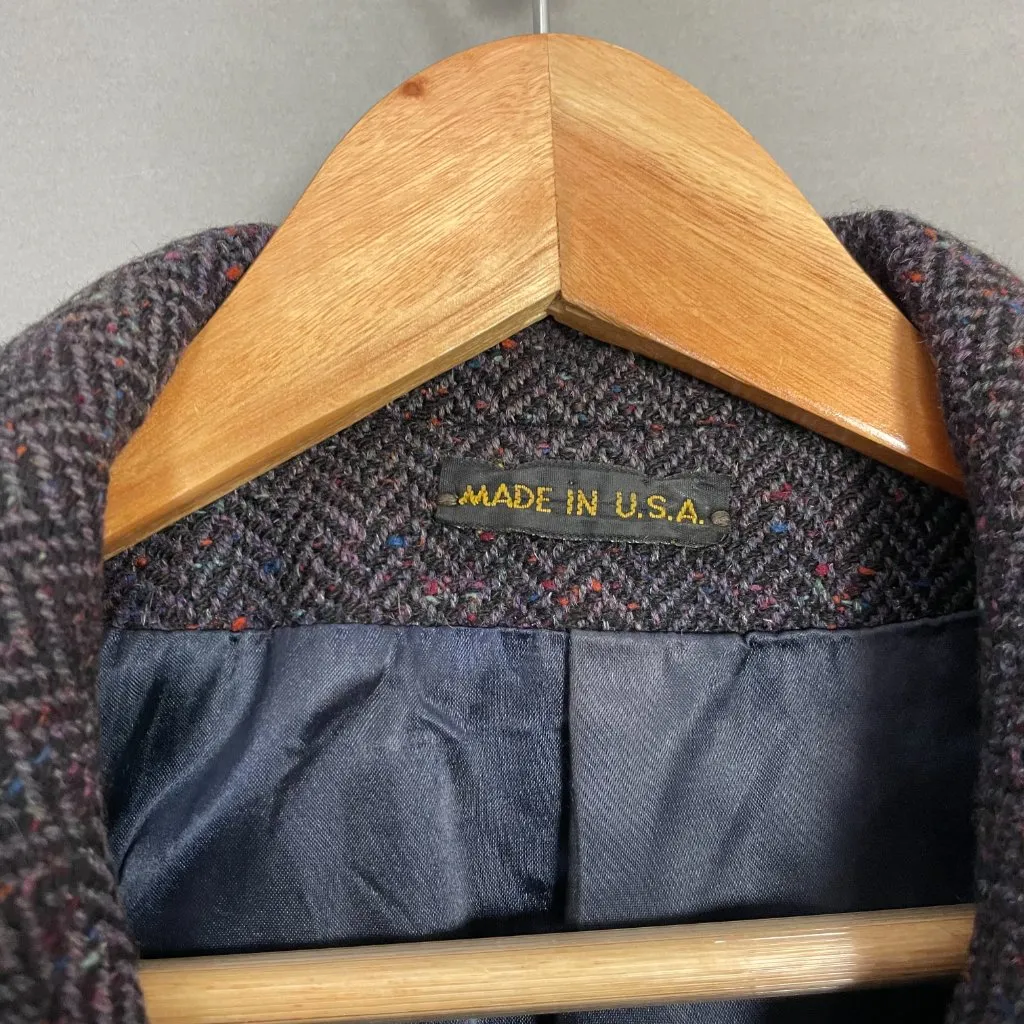 Vintage Wool Coat Tweed Batwing‎ Sleeve Car Coat Women Herringbone Retro Brown - Image 13