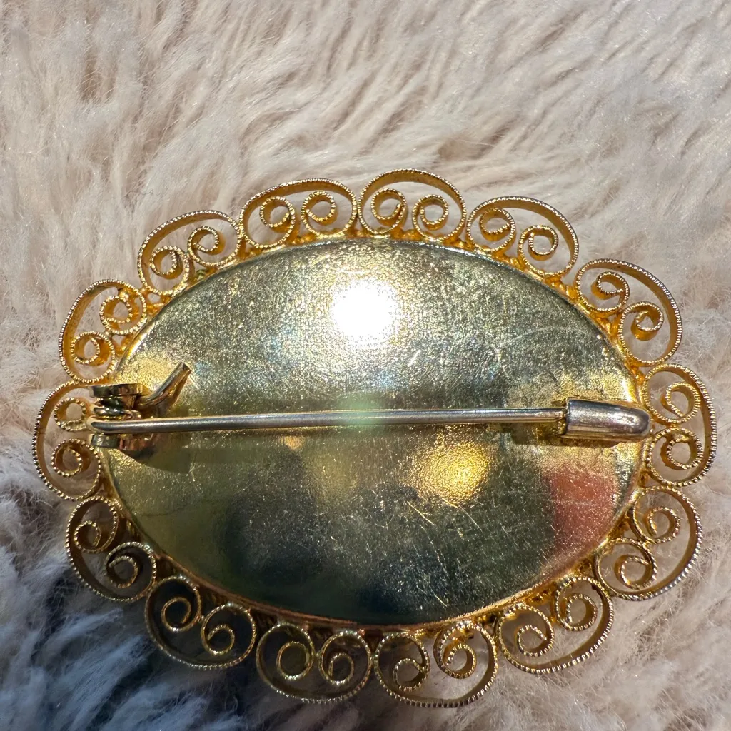 Vintage Gold Micromosaic Micro Mosaic Flower Design‎ Brooch Pin - Image 6