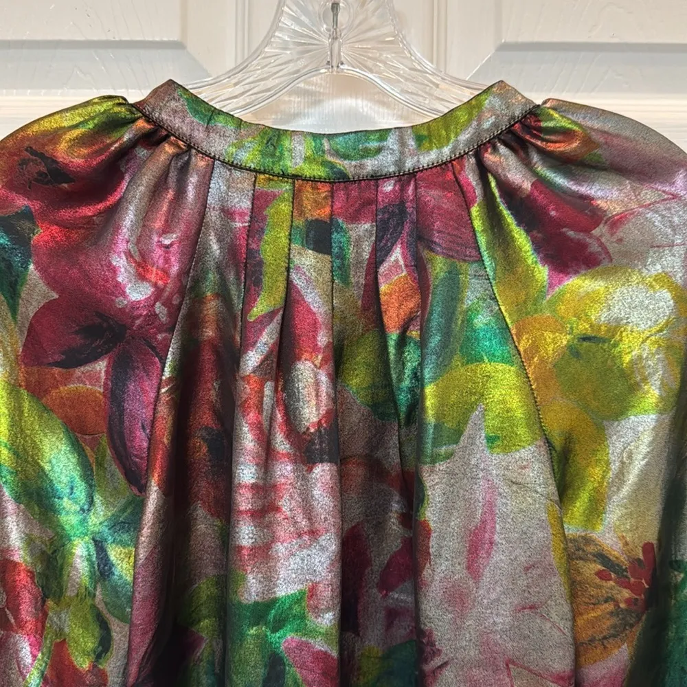 Anthropologie Current Air Goldie Metallic Floral Long Sleeve Blouse Size XS - Image 10