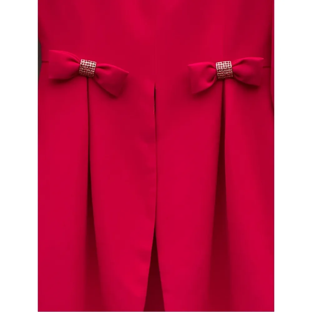 Vintage Red Rhinestone Bow Evening Cocktail Holiday Dress As Is 8 - Image 5