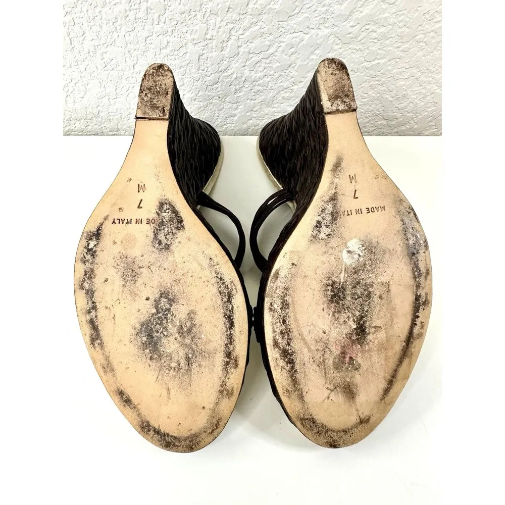 MICHAEL KORS Leather Wedge Sandals Woven Strappy Slip-On Heels Sz 7 6.5 Vintage - Image 5