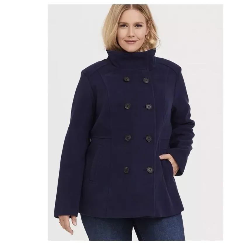 Torrid Navy Blue‎ Double Breasted Pea Coat Pockets Size 1X - Image 2