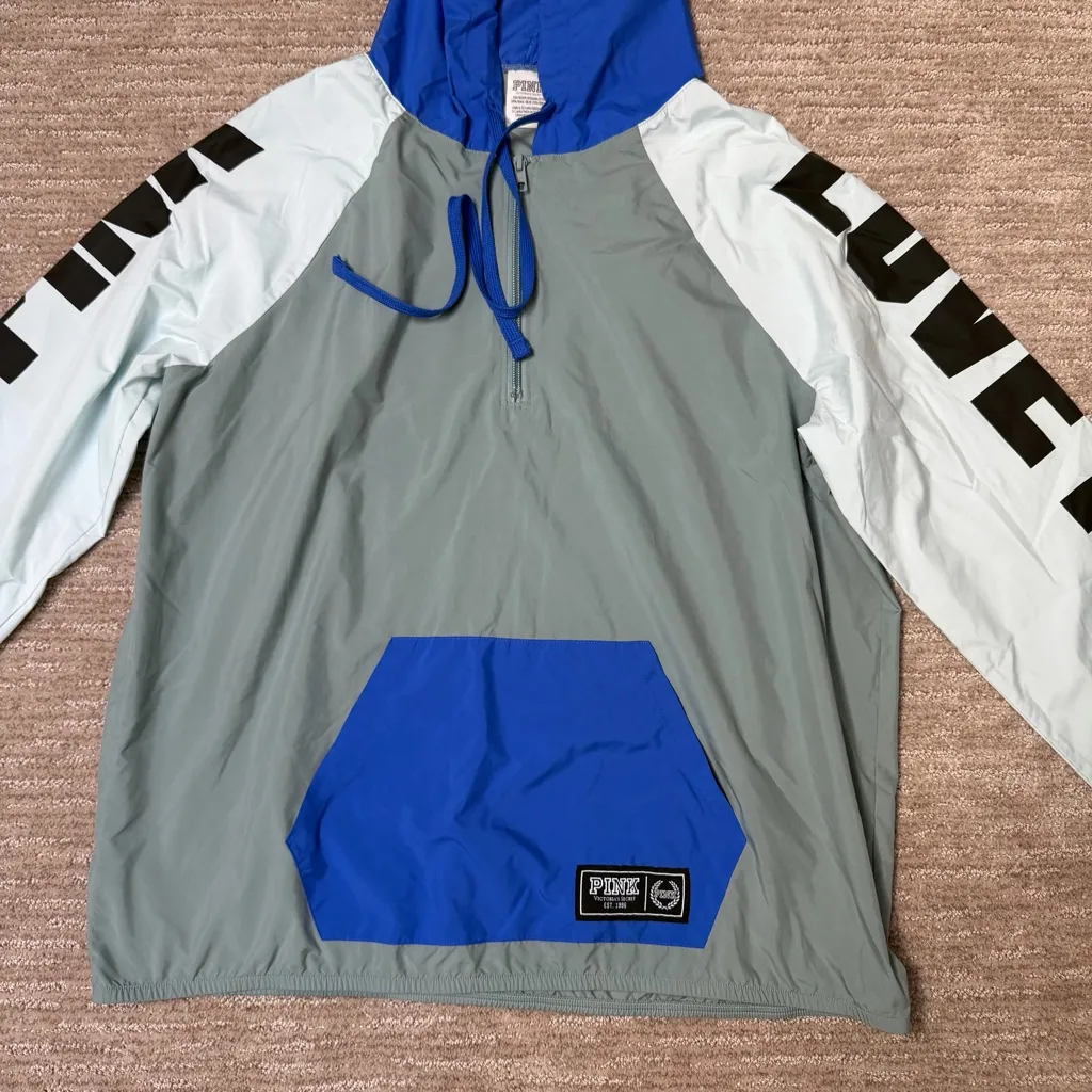 PINK Victoria's Secret Blue and Gray Windbreaker - Image 3