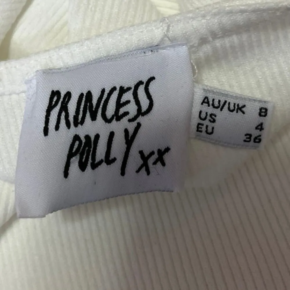 Princess Polly White Ribbed Knit Short Sleeve Crew Neck T Shirt Tee Crop Top 4 - Image 3