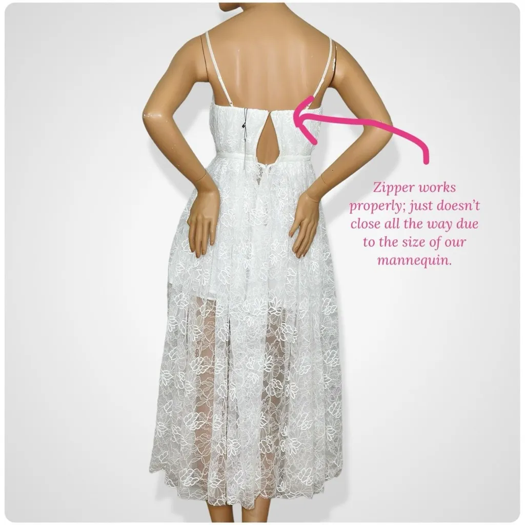 SAU LEE Selena Floral Lace Midi Dress, White, 0 (US) White - Image 11