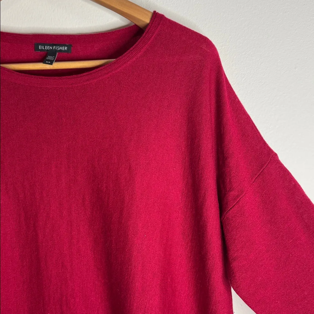 Eileen Fisher Сherry Red Drop 3/4 Sleeve Boat Neck Sweater Merino Wool Alpaca S - Image 3