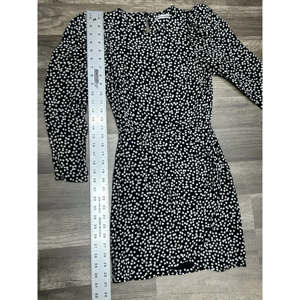 Reformation Juni Polka Dot Dress Size 4 Black White Puff Sleeve Mini Bodycon - Image 11