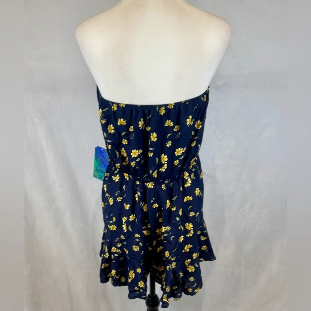 Justify navy and yellow ditsy floral strapless romper size large NWT - Image 3