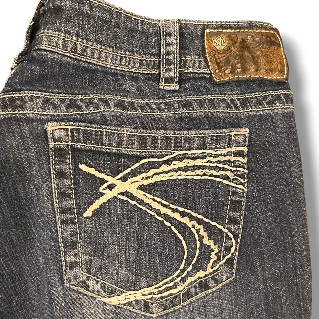 Y2K Silver Jean Women Size 36/30 Suki Slim Boot Cut Stretch Jeans Whiskering - Image 3