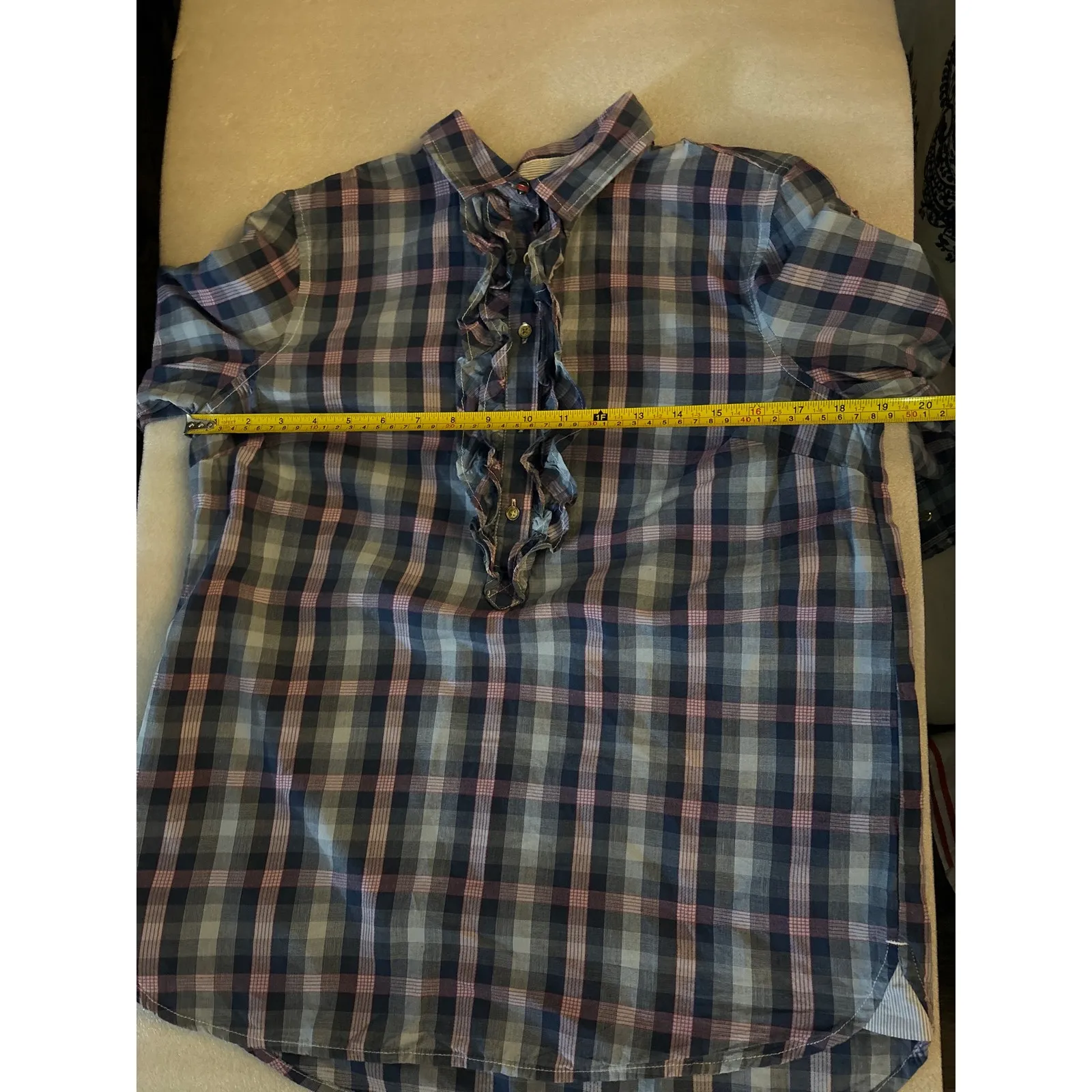 Tommy Hilfiger Plaid Ruffle Front Long Sleeve Top M Academia Classic Preppy Twee - Image 8